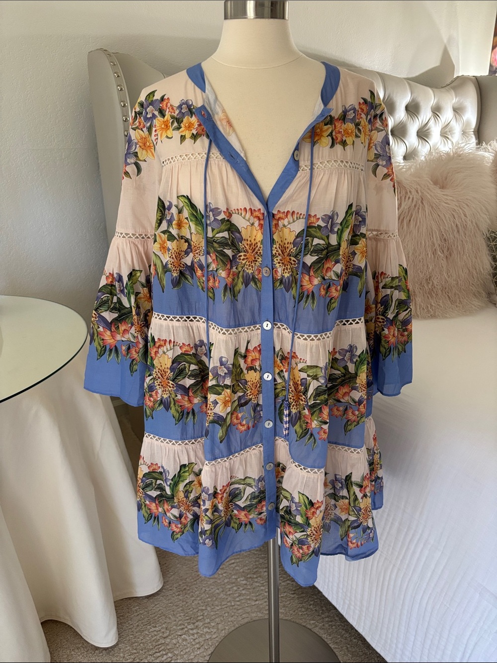 FARM Rio Blue and Lavender Floral Button-Down Top - Picture 7 of 7